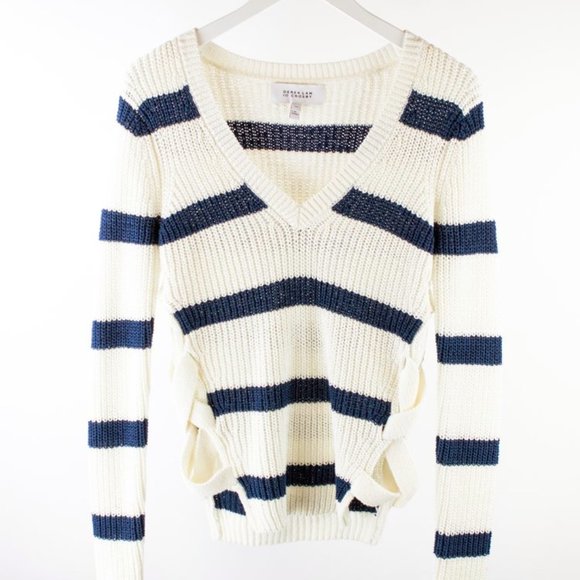 Derek Lam 10 Crosby Creme Striped Lace-Up Sweater - Picture 2 of 7